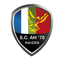 Logo van voetbalclub SC AH 78 uit Huizen met clubkleuren blauw en wit