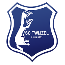 Officieel logo van voetbalclub SC Twijzel met blauw-witte kleuren